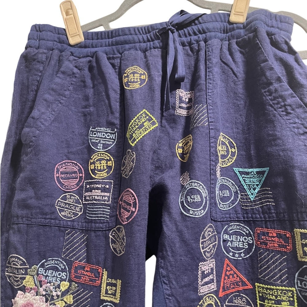 Johnny Was navy blue embroidered jogging pants.  New WoT